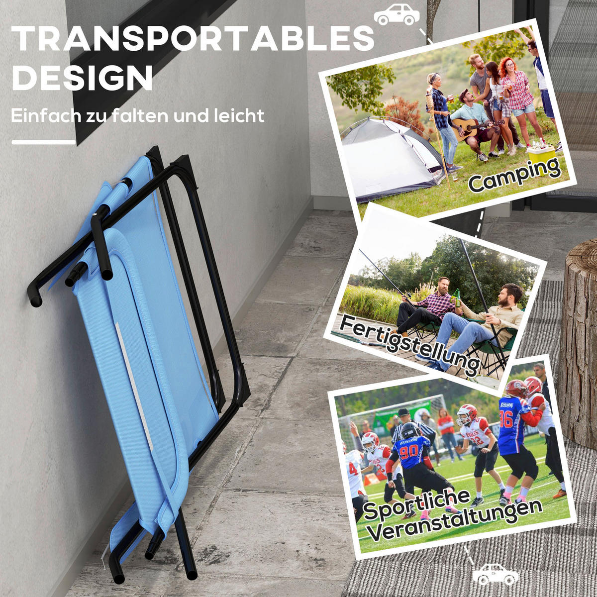 Outsunny Klappstuhl blau Edelstahl B/H/L: ca. 91x69x96 cm Klappstuhl - blau (96,00/91,00/69,00cm) - Outsunny