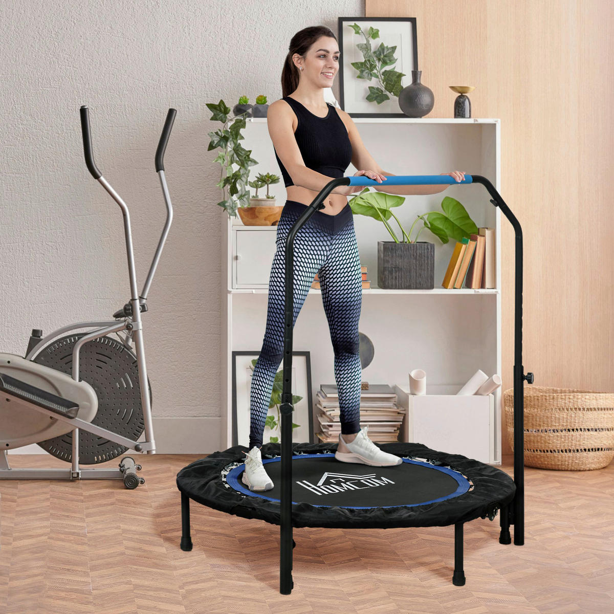 HOMCOM Trampolin schwarz Stahl B/H/L: ca. 102x123x102 cm Trampolin - blau/schwarz (102,00/102,00/123,00cm) - HOMCOM