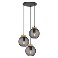 GLOBO Pendelleuchte Pablo 15663-3H schwarz natur Metall Holz H/D: ca. 120x44 cm E27 3 Brennstellen Pendelleuchte_Pablo 3flg. - natur/schwarz (44,00/120,00cm) - GLOBO