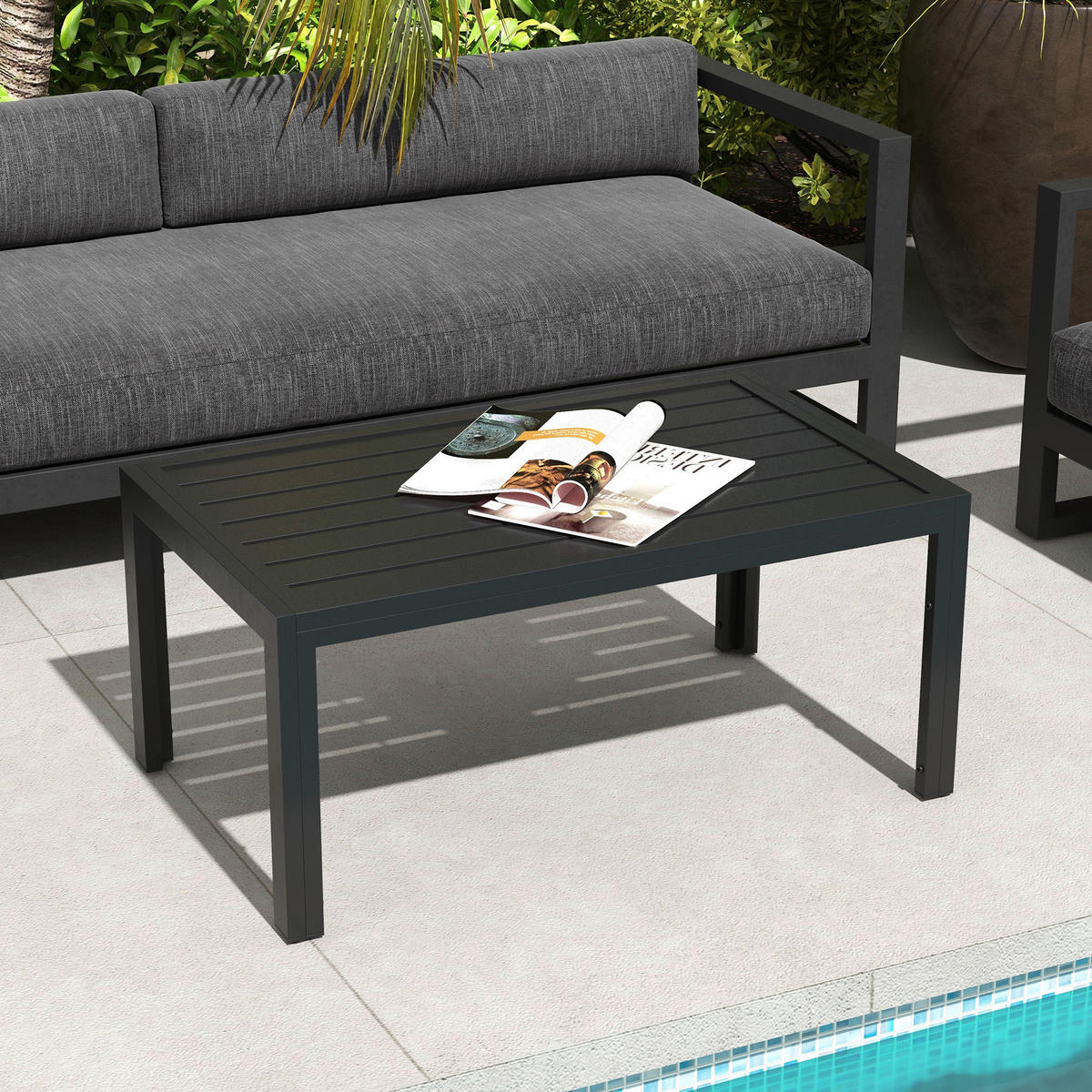 Outsunny Balkontisch schwarz Stahl B/H/L: ca. 61x46x101,5 cm Balkontisch - schwarz (101,50/61,00/46,00cm) - Outsunny