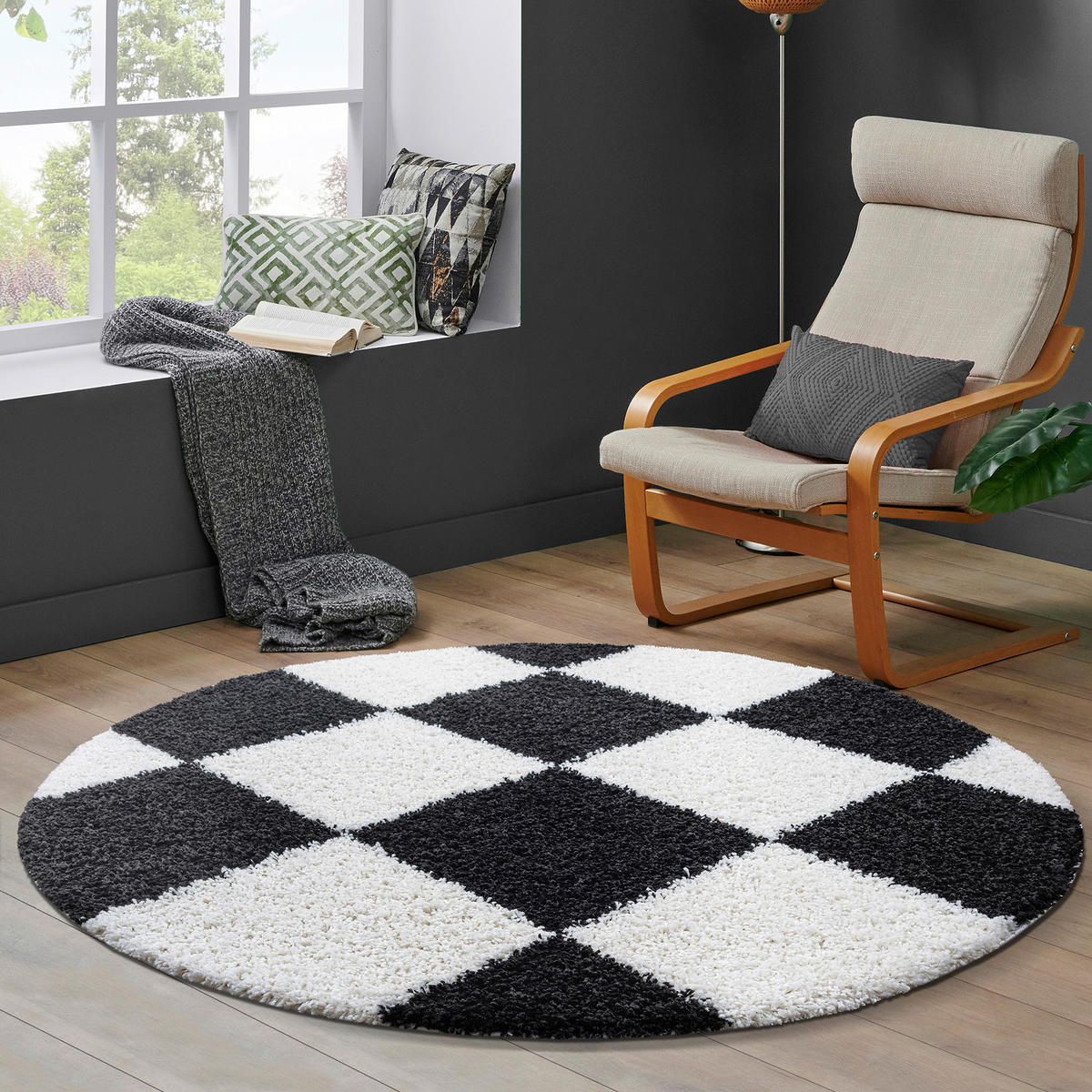 Sanat Hochflorteppich MILANO schwarz D: ca. 120 cm MILANO - schwarz (120,00cm) - Sanat