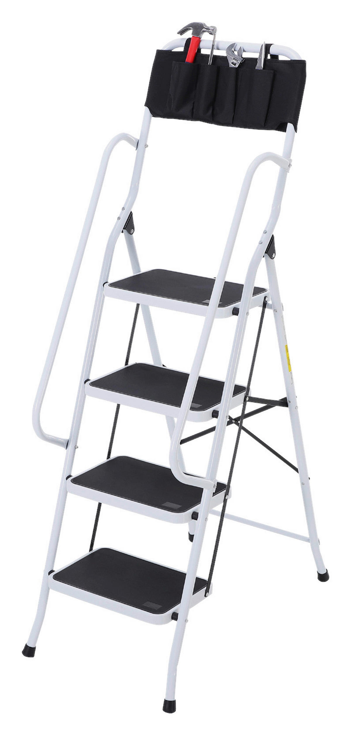 HOMCOM Leiter Edelstahl B/H/L: ca. 83x50x155 cm Trittleiter - weiß/schwarz (155,00/83,00/50,00cm) - HOMCOM