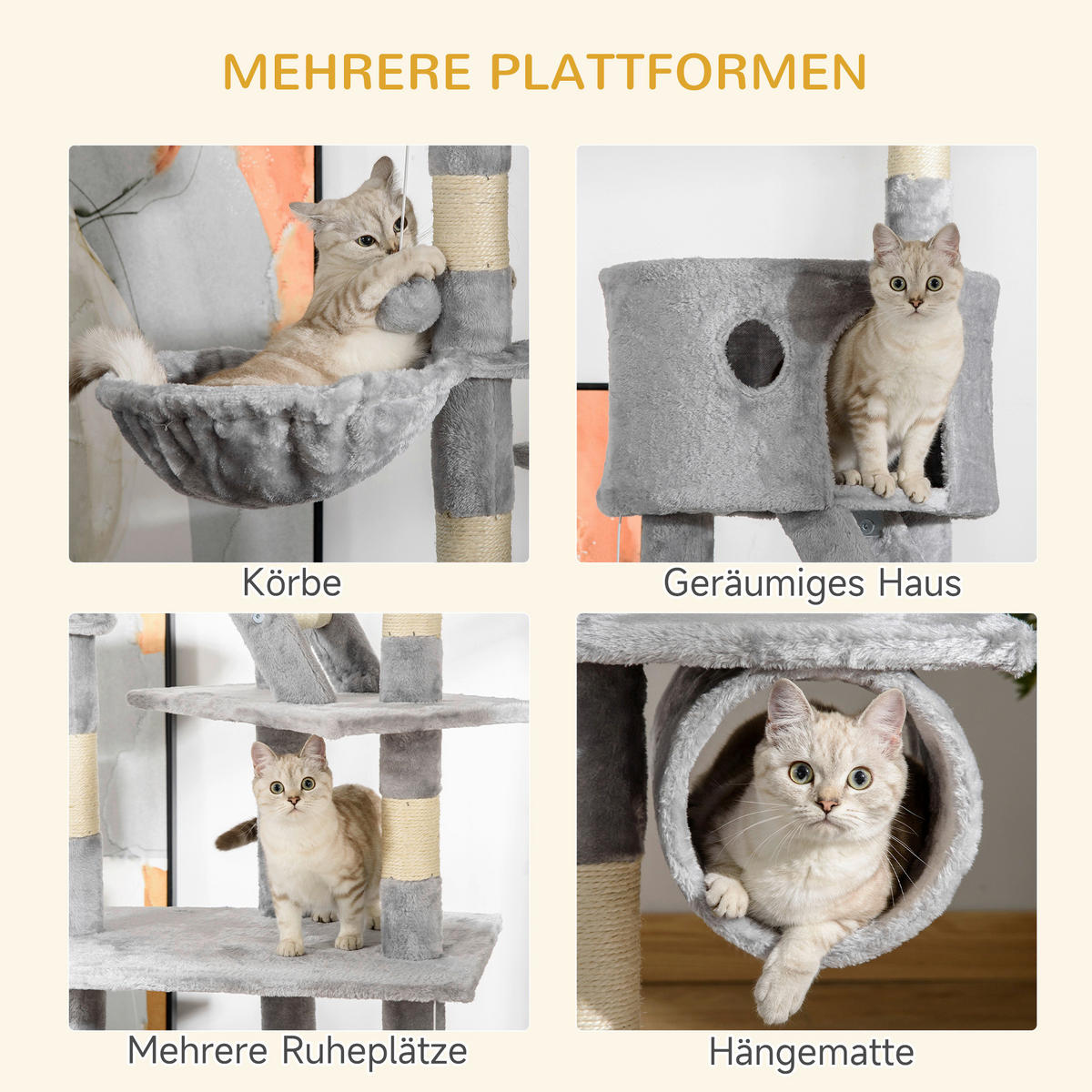 PawHut Kratzbaum hellgrau Polyester B/H/L: ca. 45x260x60 cm Kratzbaum - hellgrau (60,00/45,00/260,00cm) - PawHut