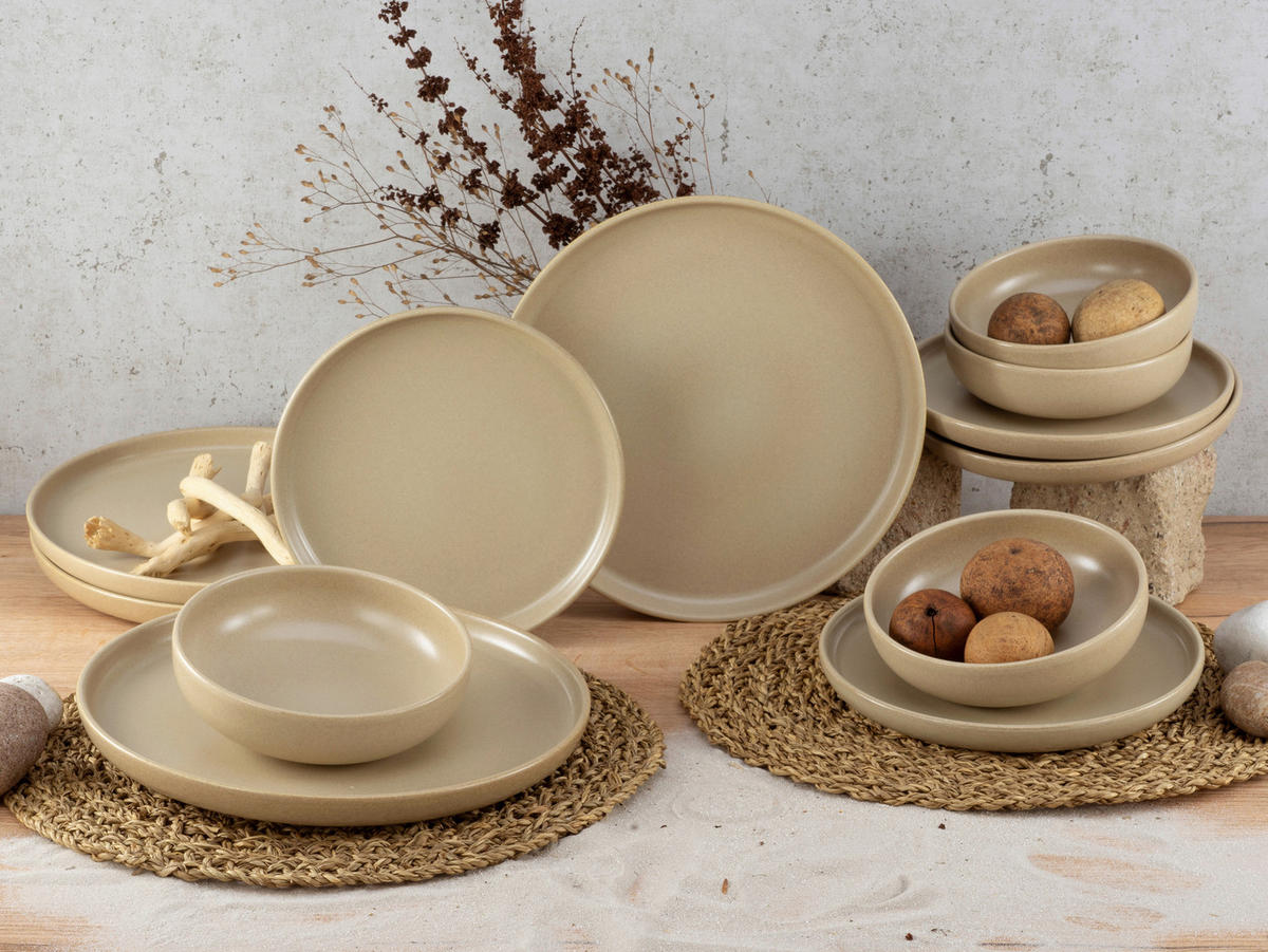 CreaTable Tafelservice Uno sand Steinzeug 12 tlg. Uno - sand - CreaTable