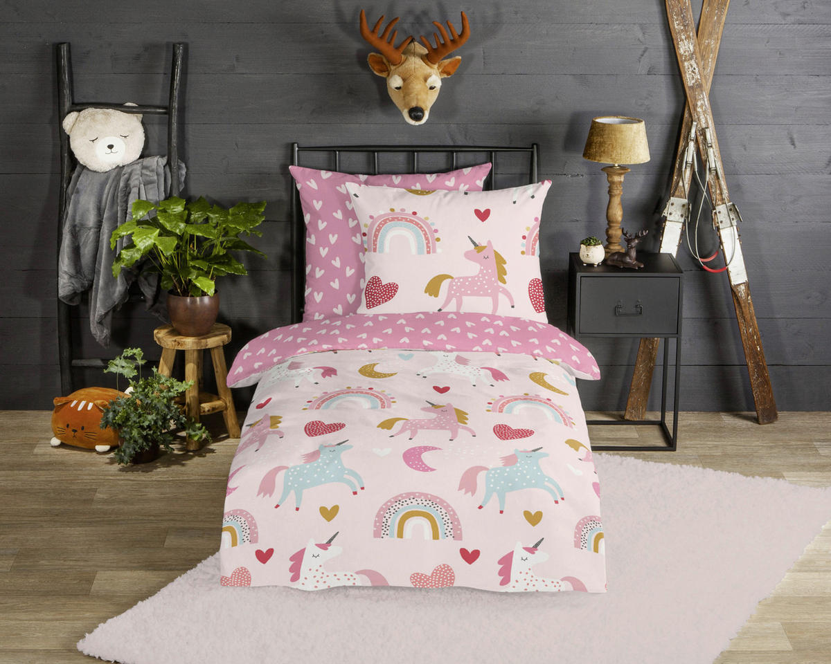 Baumwoll Bettwäsche Unicorn Flanell Unicorn - pink (135,00/200,00cm) - Good Morning