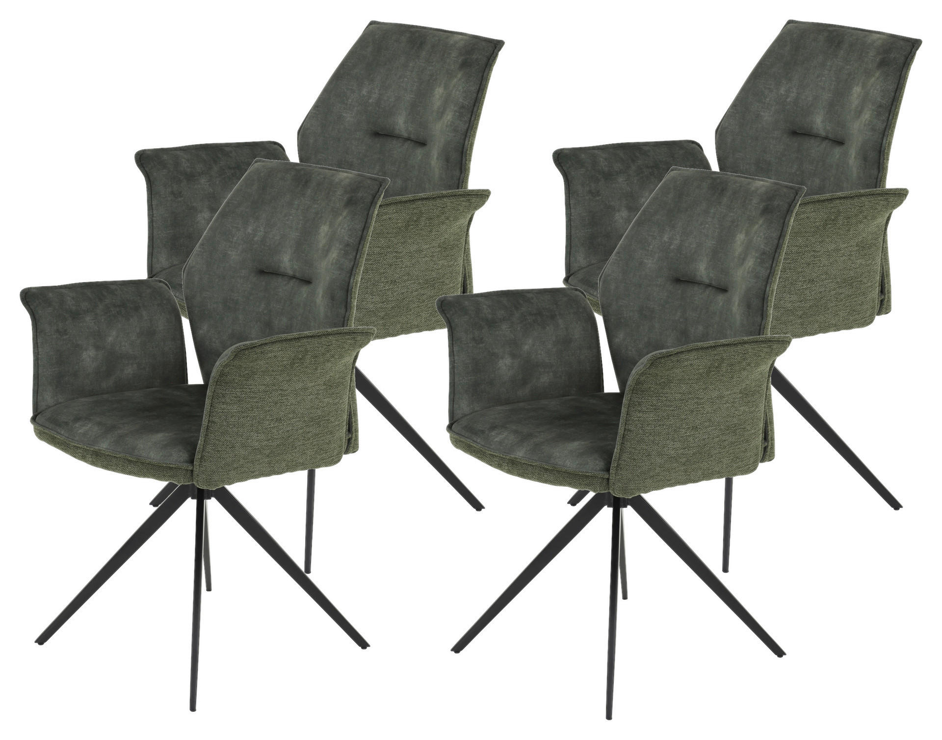Armlehnstuhl 4er Set SUSANNE grün Vintage schwarz Webstoff Metall Microfaser B/H/T: ca. 65x92x64 cm 4er Set SUSANNE - schwarz/grün (65,00/92,00/64,00cm) - Hela