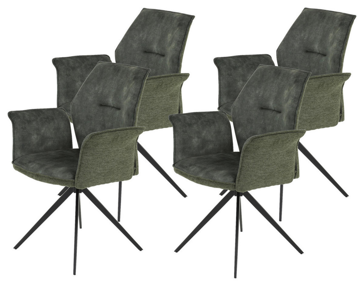 Armlehnstuhl 4er Set SUSANNE grün Vintage schwarz Webstoff Metall Microfaser B/H/T: ca. 65x92x64 cm 4er Set SUSANNE - schwarz/grün (65,00/92,00/64,00cm) - Hela