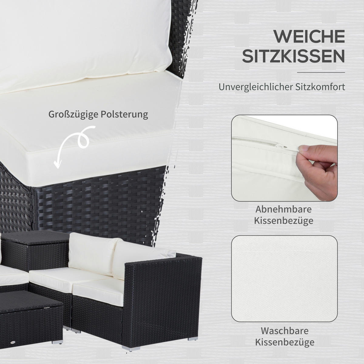 Outsunny Sitzgruppe schwarz Polyrattan B/H/L: ca. 70x70x66 cm Gartenmöbel_Set - schwarz (66,00/70,00/70,00cm) - Outsunny