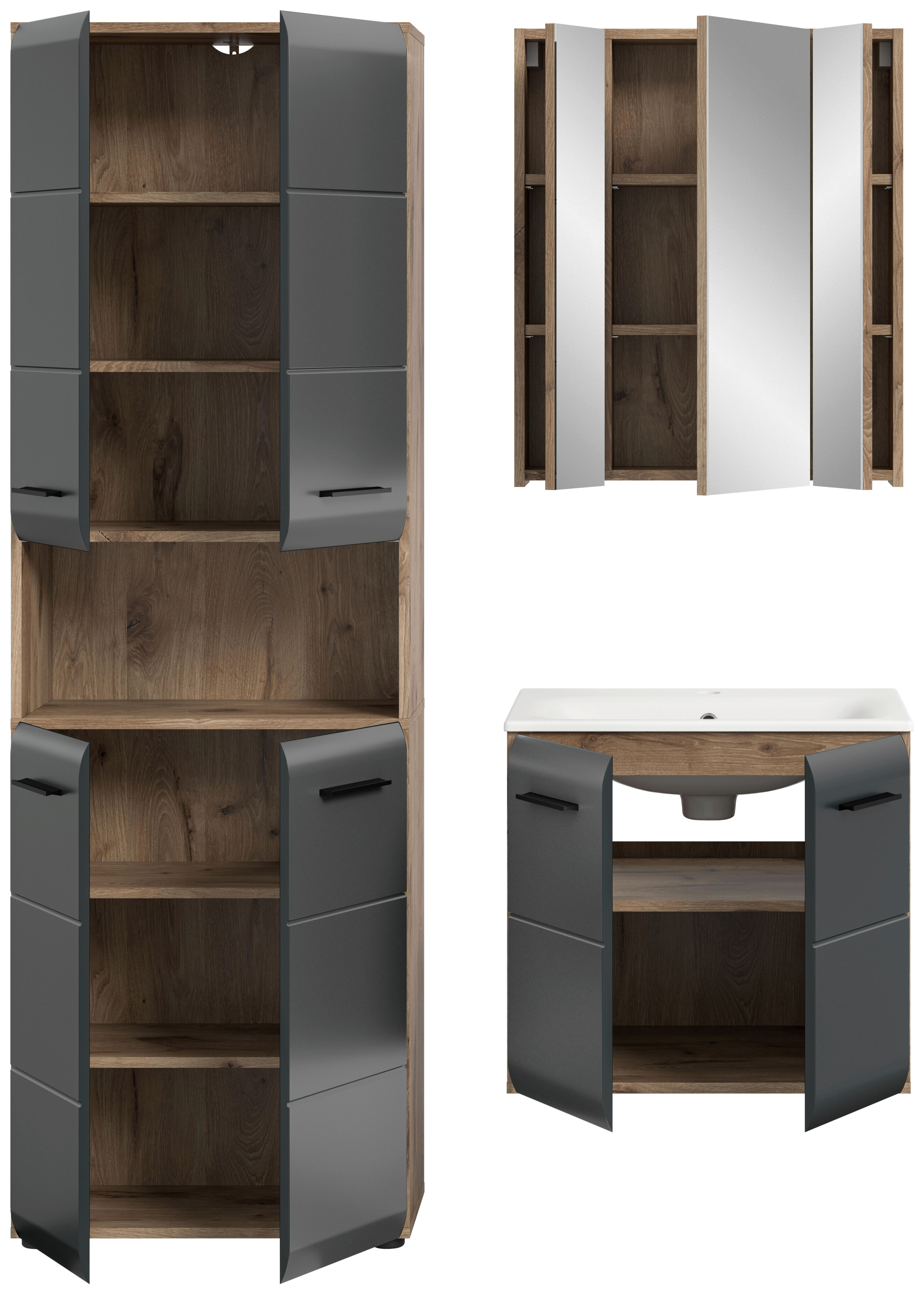 Badezimmer-Set Ice Nox Oak Nachbildung schwarz matt B/H/T: ca. 135x185x46 cm Ice - schwarz (135,00/185,00/46,00cm) - xonox.home