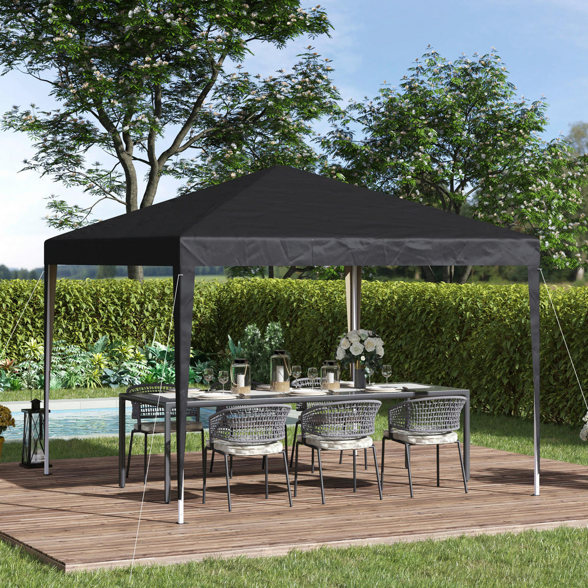 Outsunny Pavillon schwarz Stahl B/H/L: ca. 295x255x295 cm Pavillon - schwarz (295,00/295,00/255,00cm) - Outsunny