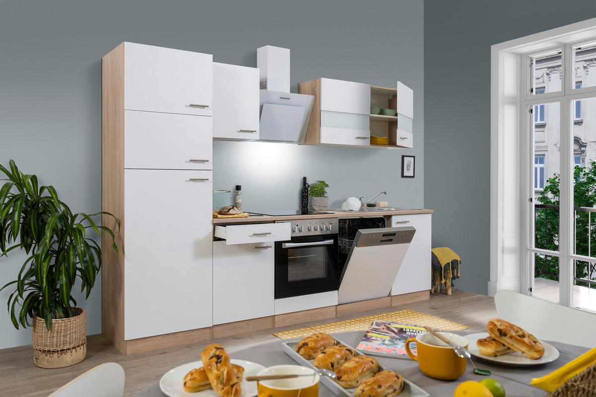 Respekta Küchenblock Economy weiß B/H/T: ca. 280x200x60 cm Economy - Eiche/weiß (280,00/200,00/60,00cm) - Respekta