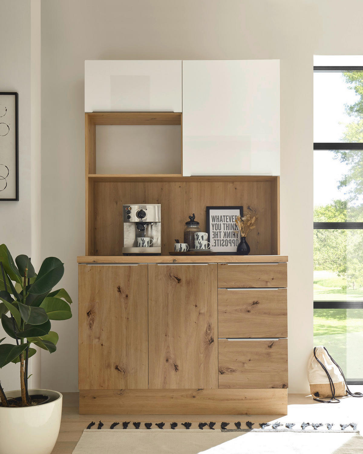 Respekta Küchenbuffet Marleen weiß Hochglanz B/H/T: ca. 120x211x60 cm Marleen - Eiche/weiß (120,00/211,00/60,00cm) - Respekta