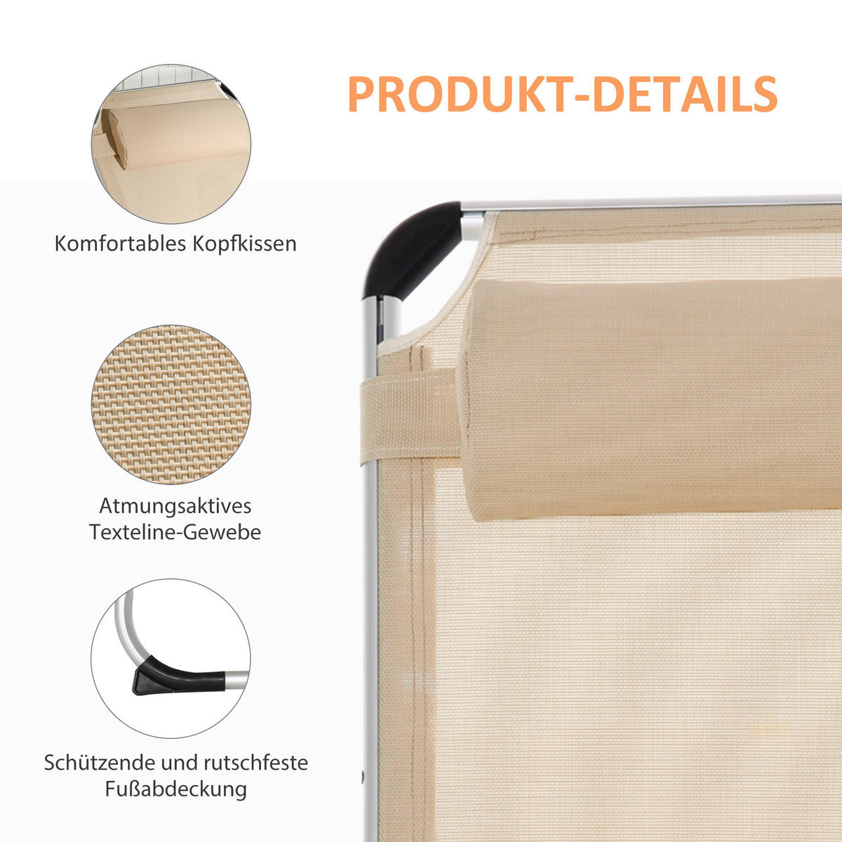 Outsunny Gartenliege beige Aluminium B/H/L: ca. 60x28x189 cm Gartenliege - beige (189,00/60,00/28,00cm) - Outsunny