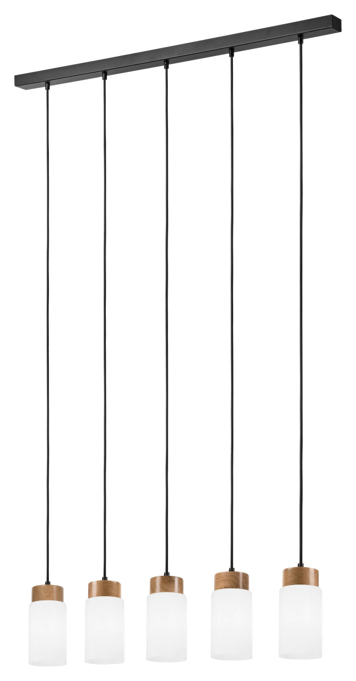 Lamkur Hängeleuchte schwarz Stahl Holz Glas B/H/L: ca. 105x20x20 cm E27 5 Brennstellen Marcus - schwarz (20,00/105,00/20,00cm) - Lamkur