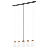 Lamkur Hängeleuchte schwarz Stahl Holz Glas B/H/L: ca. 105x20x20 cm E27 5 Brennstellen Marcus - schwarz (20,00/105,00/20,00cm) - Lamkur