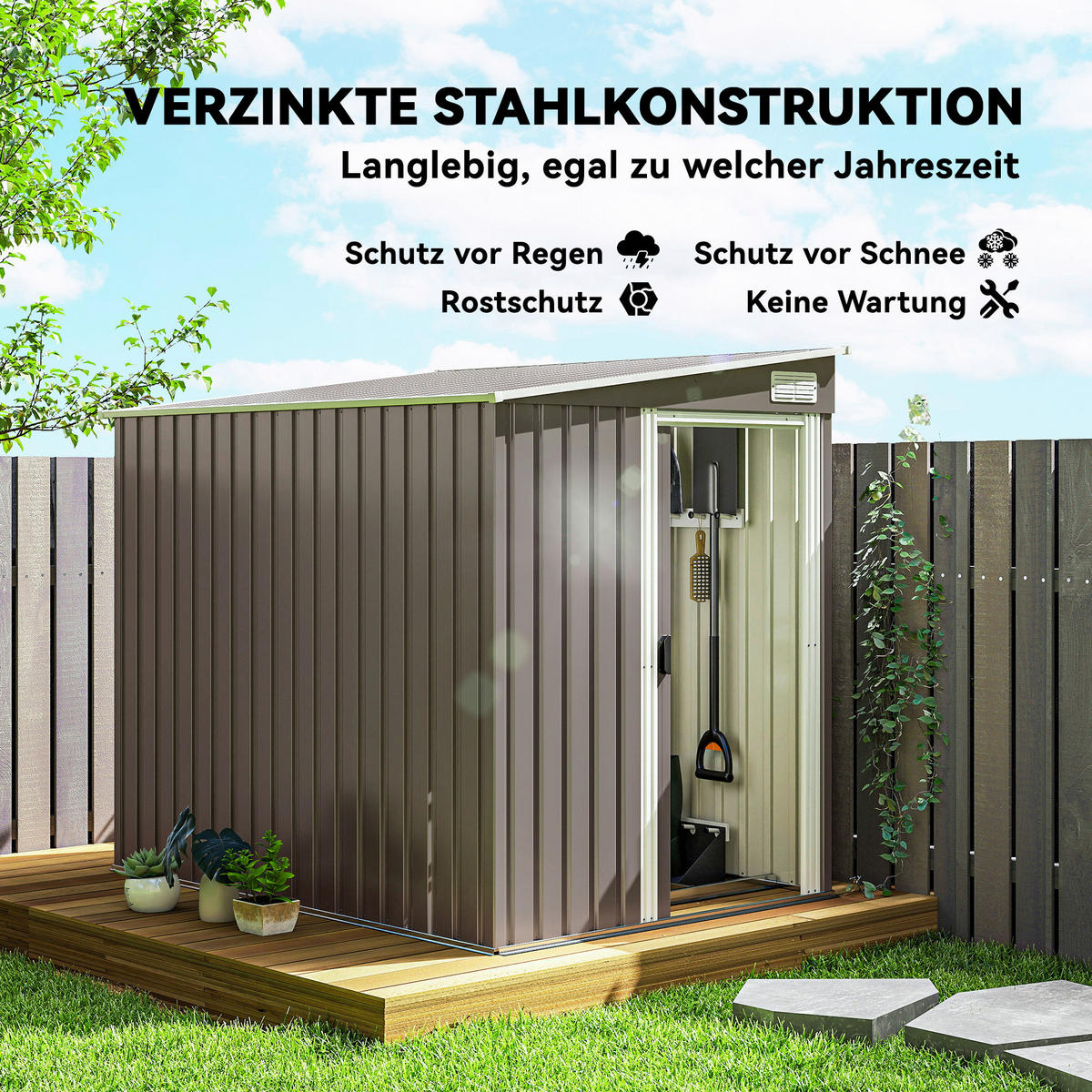 Outsunny Gerätehaus hellgrau B/H/L: ca. 206,5x181x154 cm Gerätehaus - hellgrau (154,00/206,50/181,00cm) - Outsunny