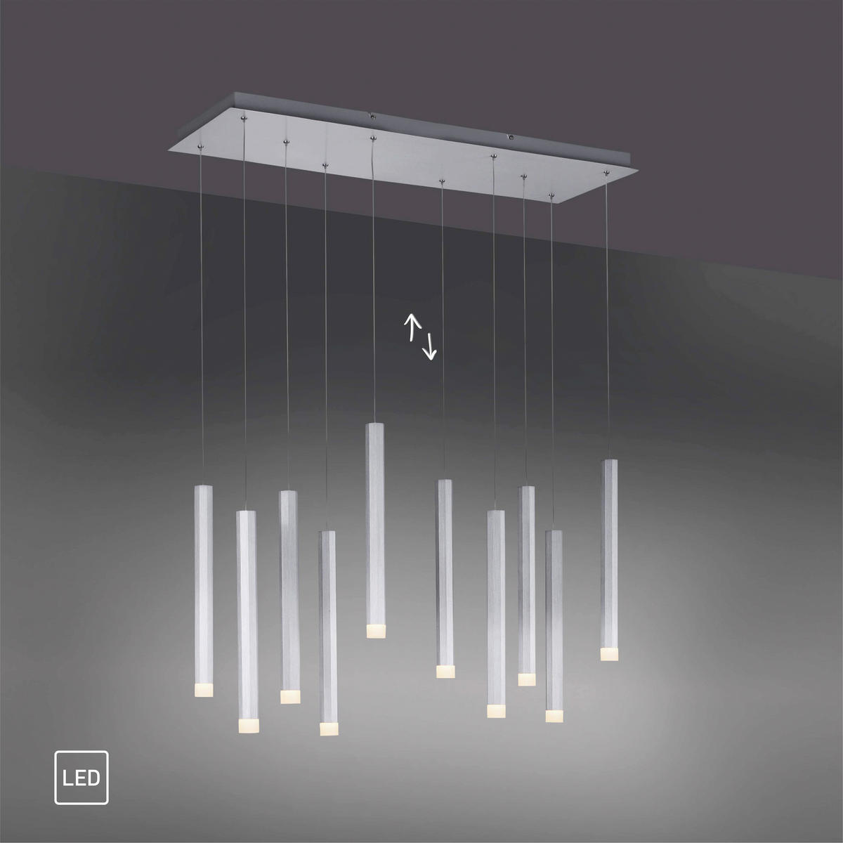 Just Light LED-Pendelleuchte BRUNO 15206-95 Alu Eisen Aluminium B/H/T: ca. 89x120x30 cm 10.0 Brennstellen BRUNO - Alu (89,00/120,00/30,00cm) - Just Light