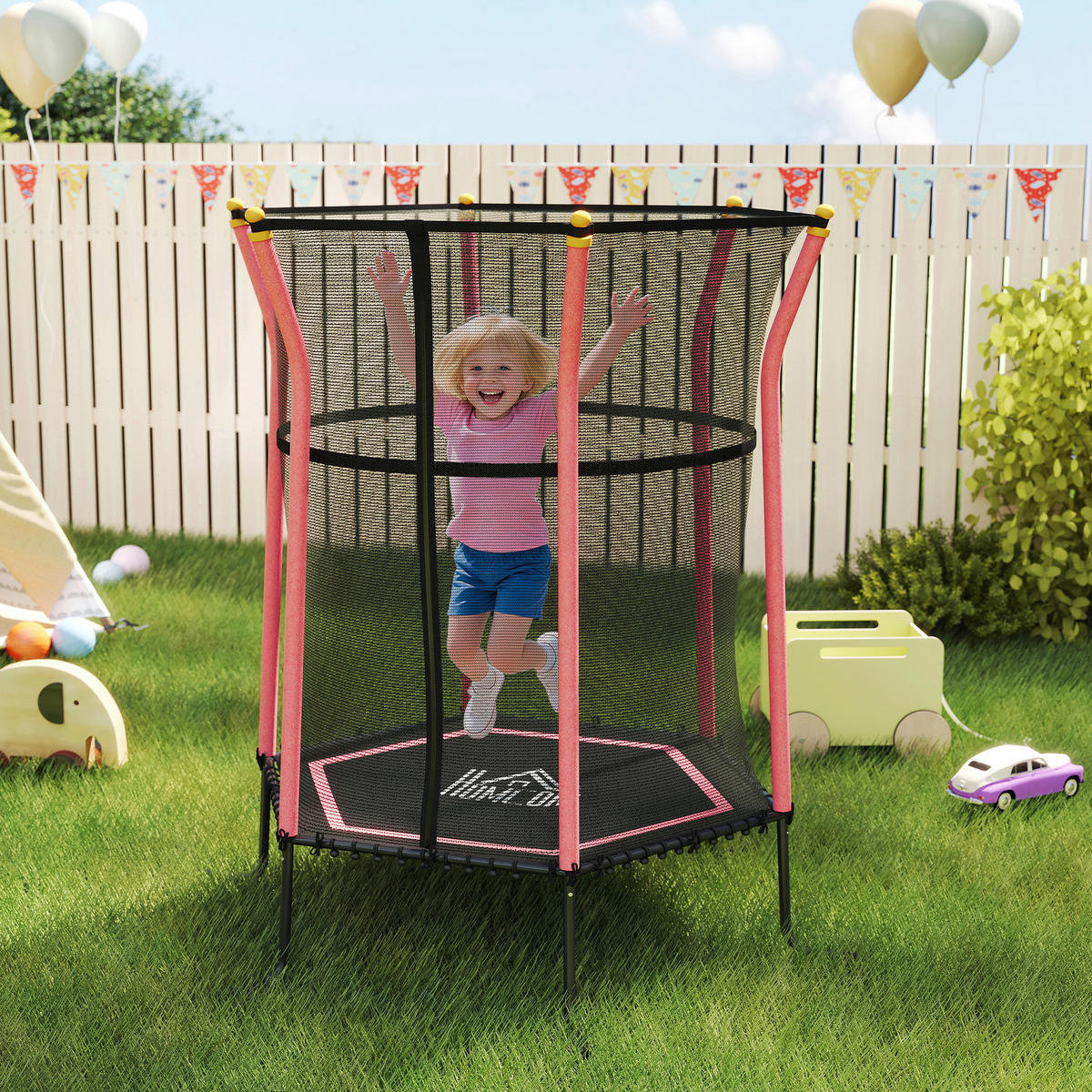 HOMCOM Kindertrampolin rot B/H/L: ca. 163,5x190x163,5 cm Kindertrampolin - rot (163,50/163,50/190,00cm) - HOMCOM
