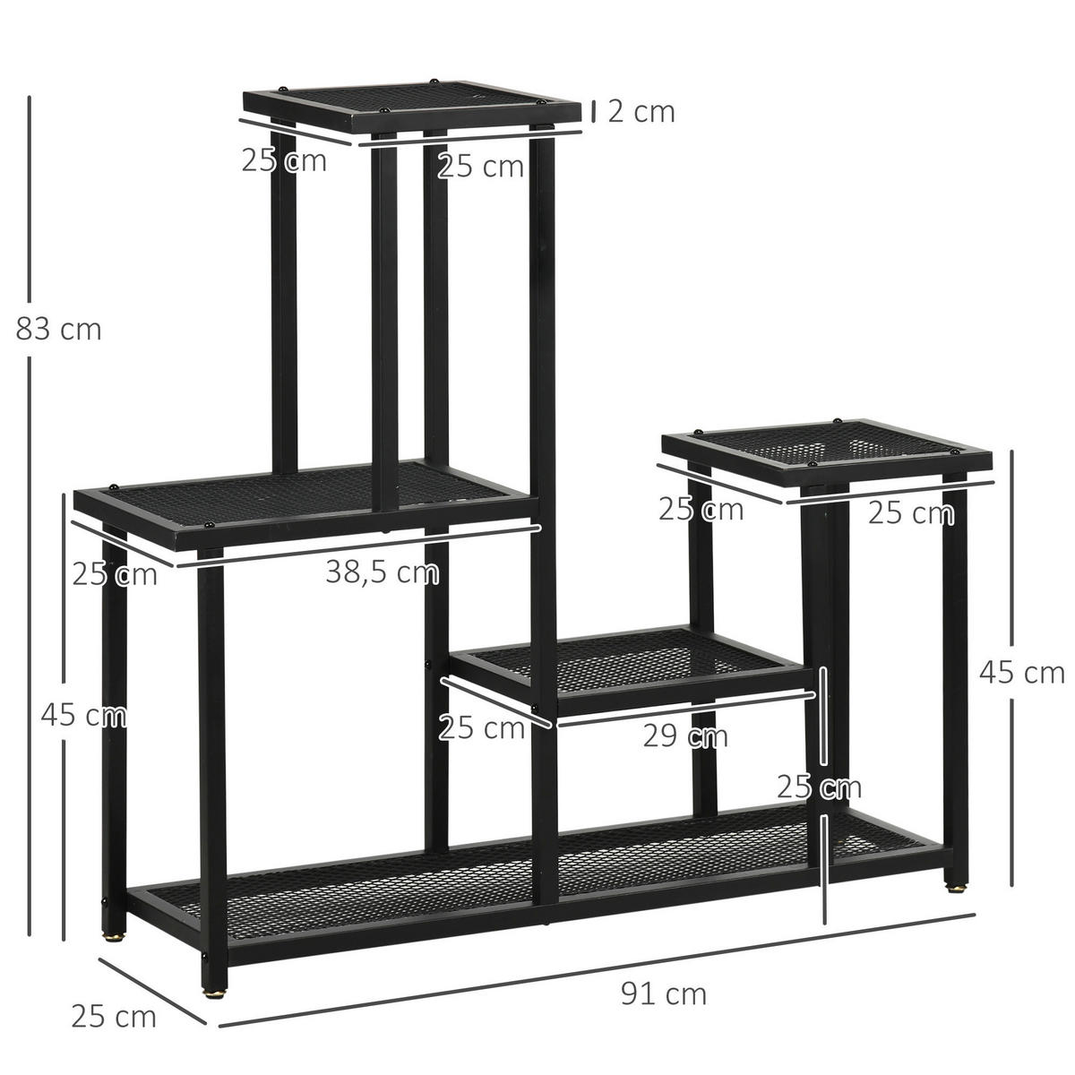 Outsunny Pflanzenständer Pflanzenständer - schwarz (91,00/25,00/83,00cm) - Outsunny