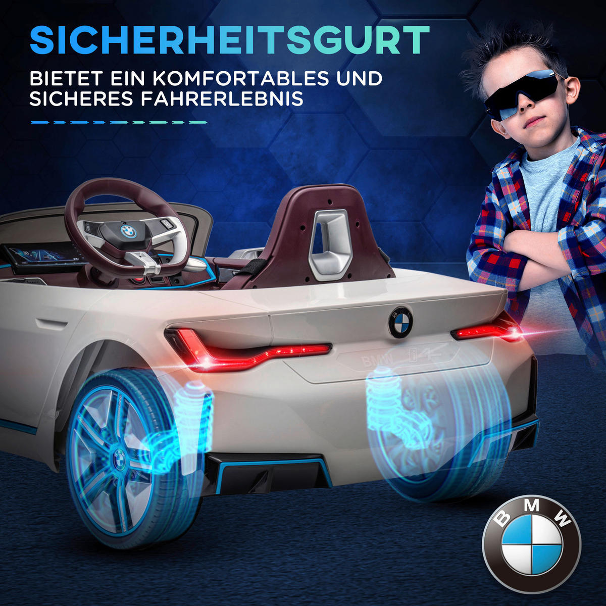HOMCOM Kinderauto weiß B/H/L: ca. 67x115x45 cm Kinderfahrzeug - weiß (45,00/67,00/115,00cm) - HOMCOM