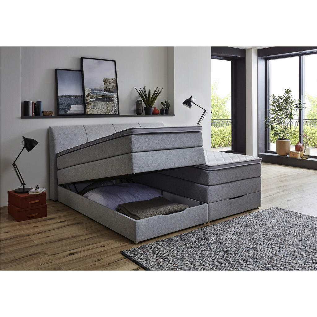 Thumbnail - Boxspringbett Fire Silbergrau Liegefläche B/L: ca. 200x200 cm