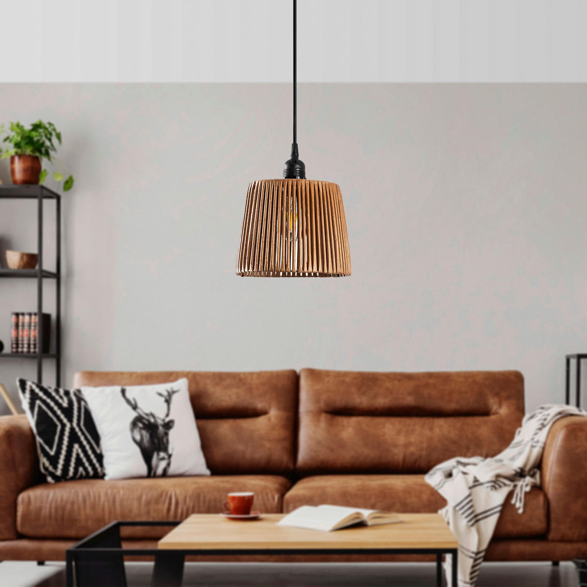 Opviq Pendelleuchte Akin Natural kamel Metall Bambus B/H/T/L/D: ca. 20x60x20x20x20 cm E27 1 Brennstellen Akin - kamel (20,00/20,00/60,00cm) - Opviq