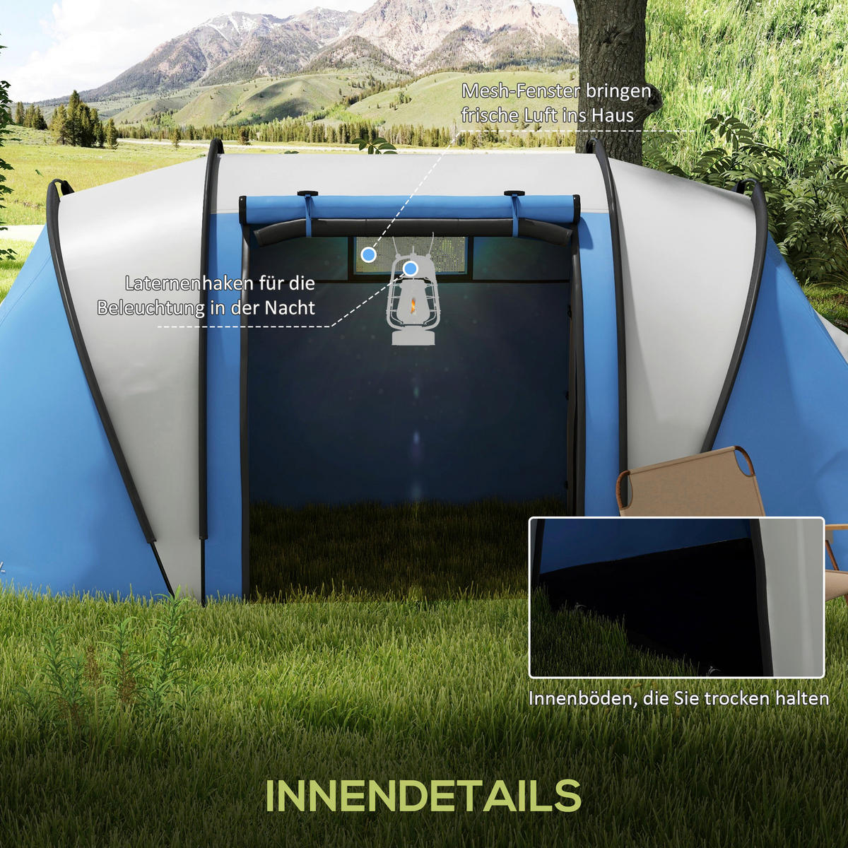 Outsunny Tunnelzelt B/H/L: ca. 220x180x450 cm Tunnelzelt - blau (450,00/220,00/180,00cm) - Outsunny