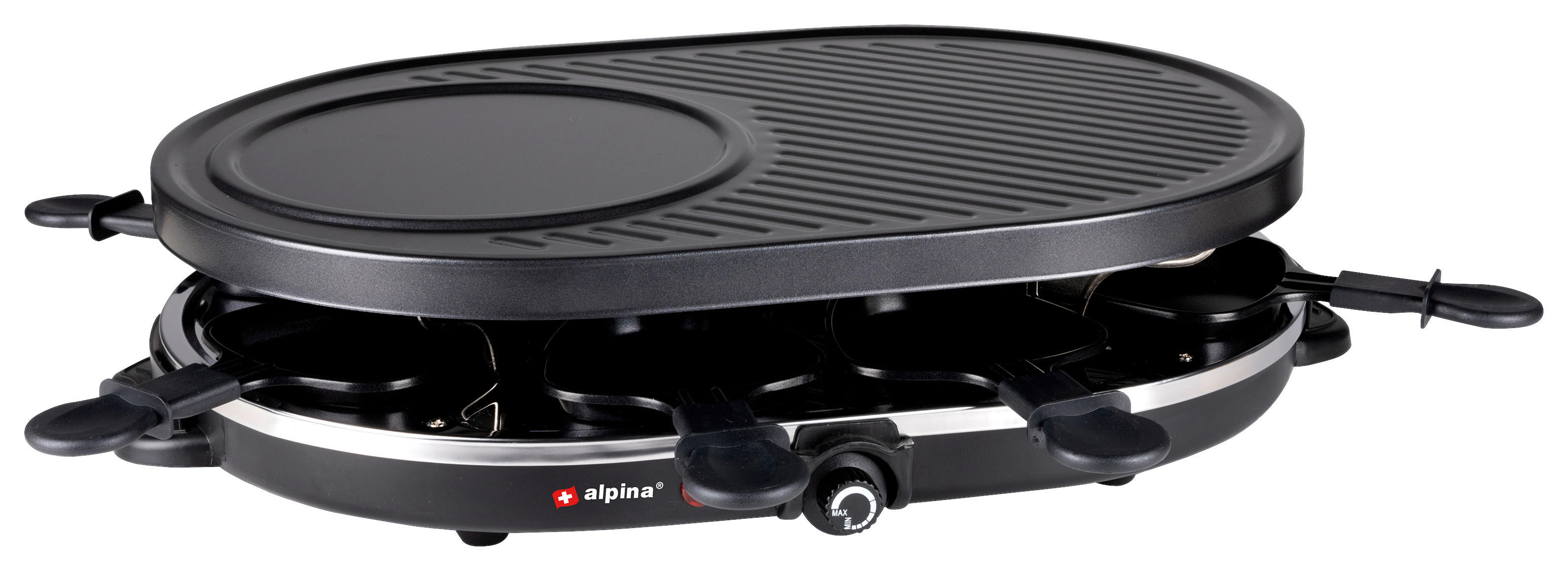 Alpina Raclette-Grill schwarz Metall B/H/L: ca. 47,5x12x32 cm Raclettegrill_Gourmet - schwarz (32,00/47,50/12,00cm) - Alpina