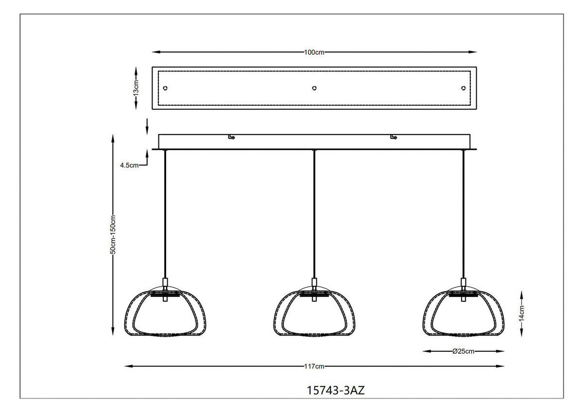 GLOBO Hängeleuchte gold Metall Glas B/H/L: ca. 36x21x101 cm Hängeleuchte-Avila - gold (101,00/36,00/21,00cm) - GLOBO