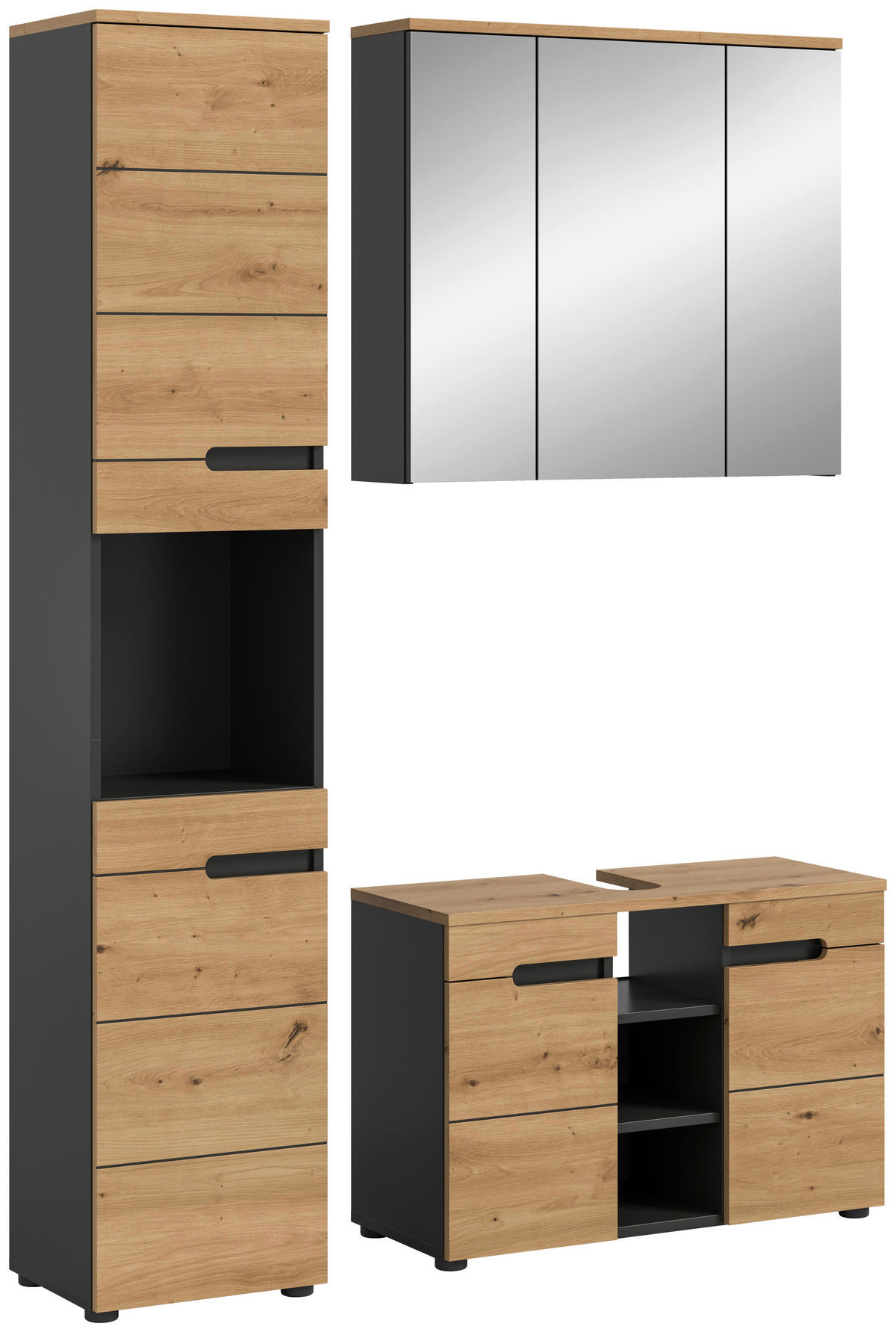 Badezimmer-Set Canu Basalt Eiche Artisan Nachbildung B/H/T: ca. 133x193x34 cm Canu - Eiche/Basalt (133,00/193,00/34,00cm) - xonox.home