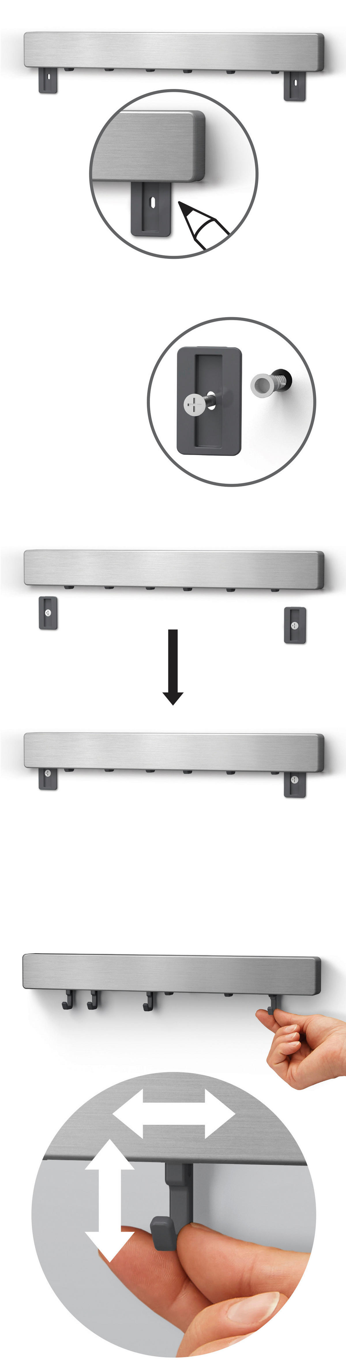 Metaltex Multihalterung Metallika silber Edelstahl B/H/T: ca. 39x5x3 cm Metallika - silber (39,00/5,00/3,00cm) - Metaltex