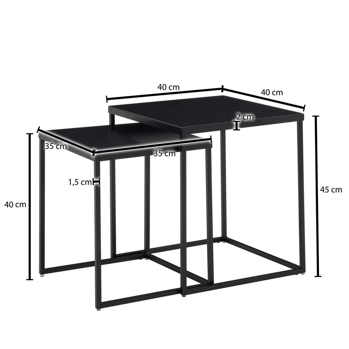 Beistelltisch 2er-Set. schwarz Stahl B/H/T: ca. 40x45x40 cm 2er-Set. - schwarz (40,00/45,00/40,00cm) - Wohnling