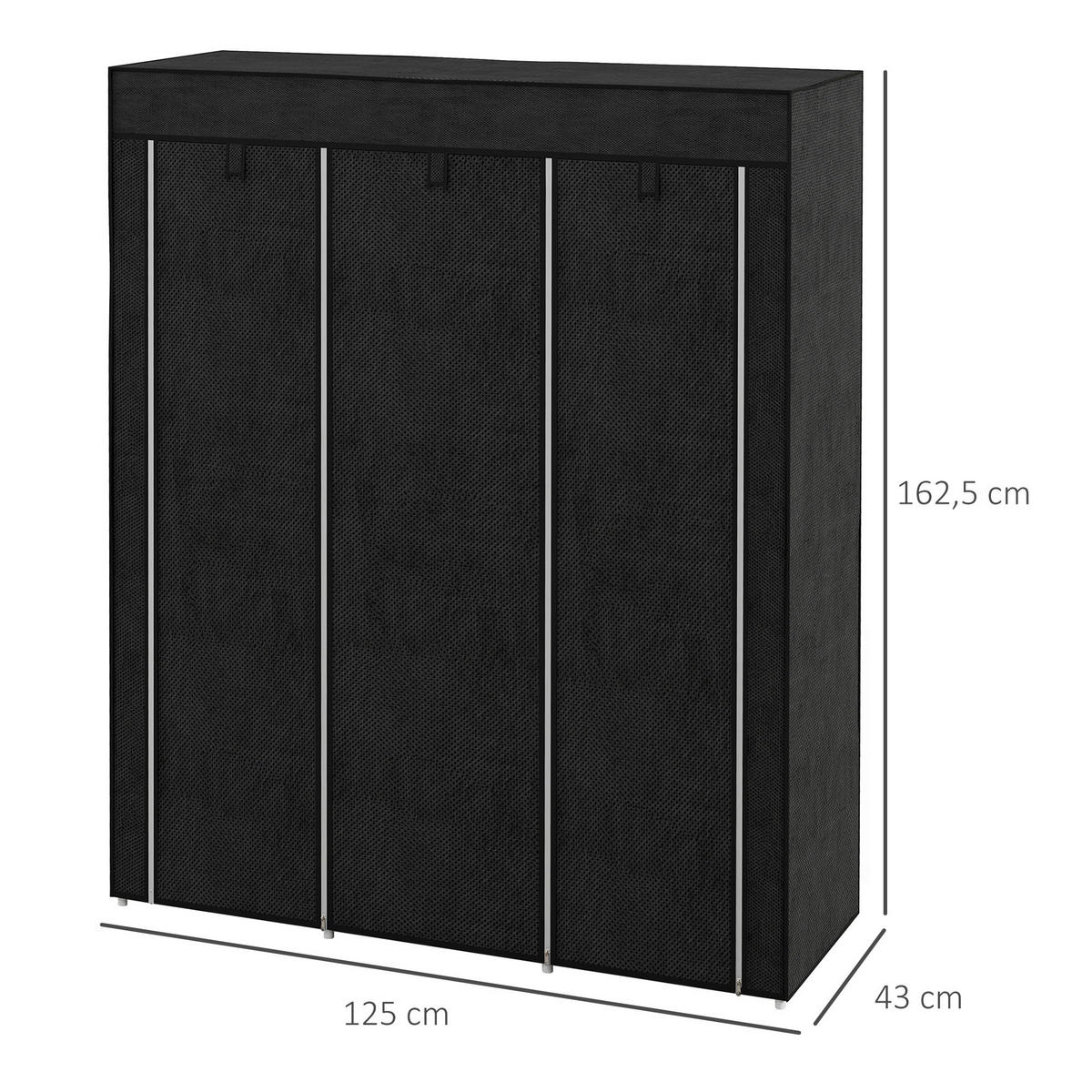 HOMCOM Kleiderschrank schwarz Edelstahl B/H/L: ca. 43x125x162,5 cm Stoffschrank - schwarz (162,50/43,00/125,00cm) - HOMCOM