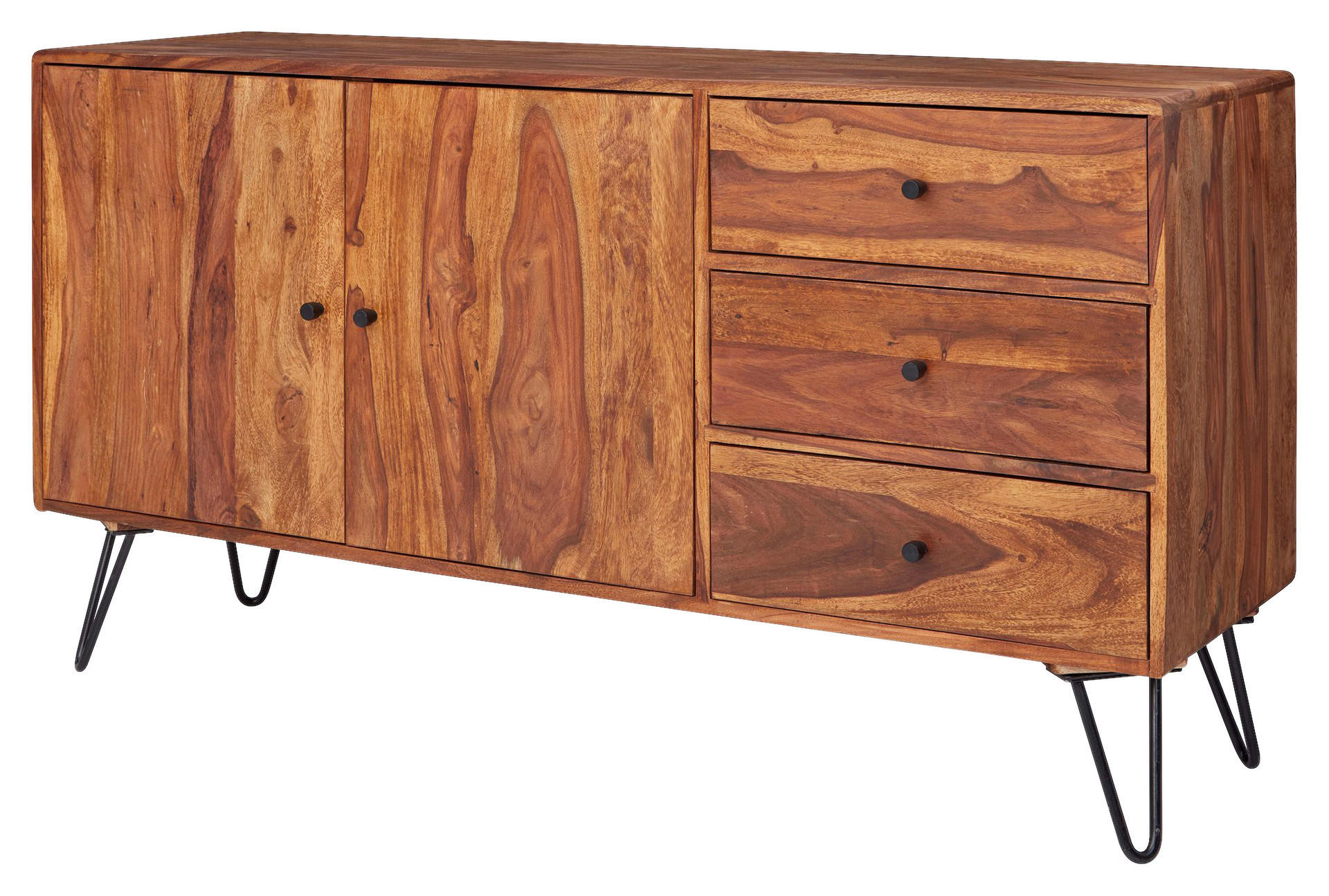 Sideboard schwarz lackiert natur beschichtet B/H/T: ca. 145x75x40 cm Sideboard - natur/schwarz (145,00/75,00/40,00cm) - Wohnling