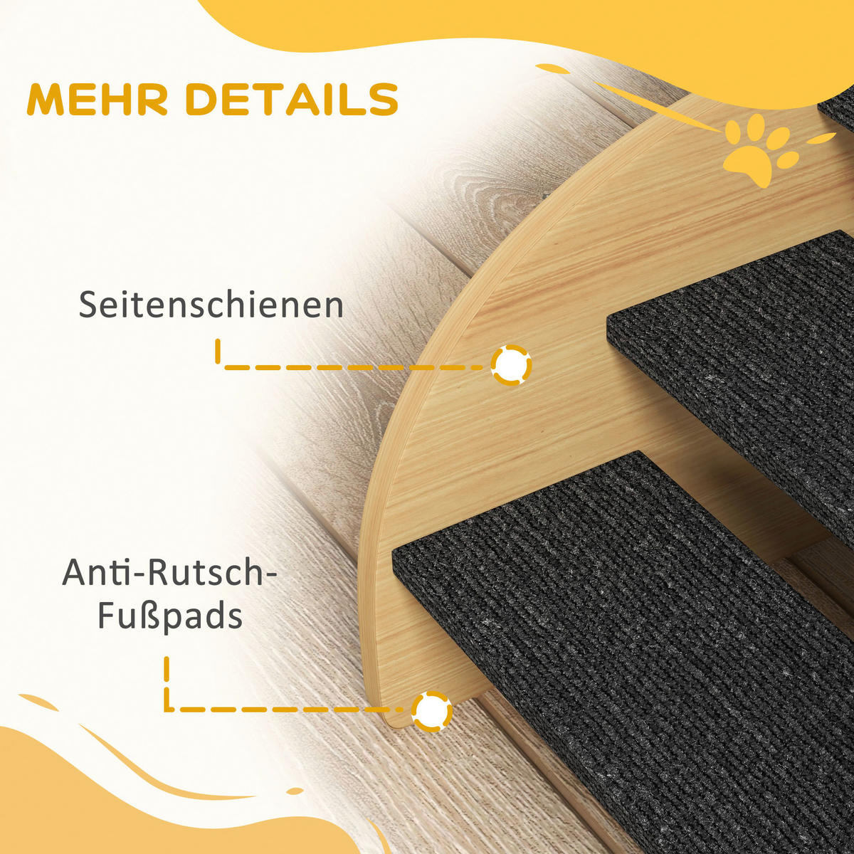 PawHut Hunde-Zubehör Eiche Spanplatte B/H/L: ca. 38,5x38,5x30 cm Hundetreppe - Eiche/schwarz (30,00/38,50/38,50cm) - PawHut