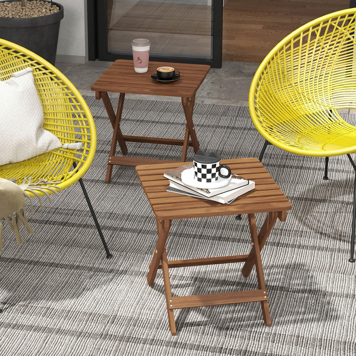 Outsunny Garten-Beistelltisch 2er-Set teak Akazie B/H/L: ca. 45x45x45 cm Garten-Beistelltisch 2er-Set - teak (45,00/45,00/45,00cm) - Outsunny