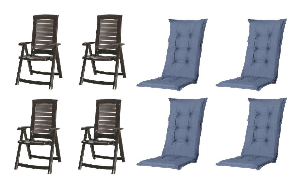 JARDIN,MADISON Klappsessel Set + Auflagen Aruba Graphit Kunststoff B/H/L: ca. 72x110x61 cm Aruba - Graphit (61,00/72,00/110,00cm) - JARDIN,MADISON