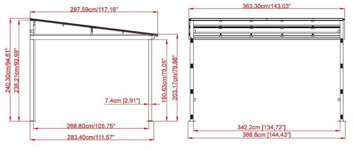 Sojag Terrassenüberdachung St. Barth anthrazit Aluminium B/H/T: ca. 364x240x296 cm St. Barth - anthrazit (364,00/240,00/296,00cm) - Sojag