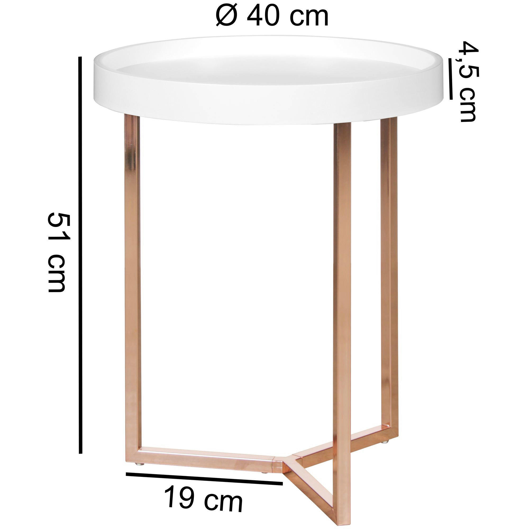 Beistelltisch weiß Kupfer MDF Metall B/...