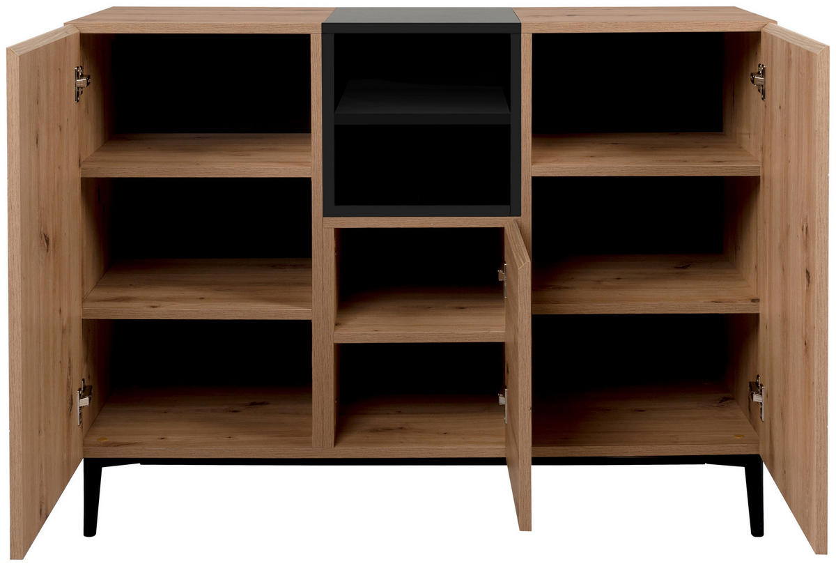 Kommode Nola Eiche Artisan Nachbildung schwarz B/H/T: ca. 120x90x42 cm Nola - Eiche/schwarz (120,00/90,00/42,00cm)