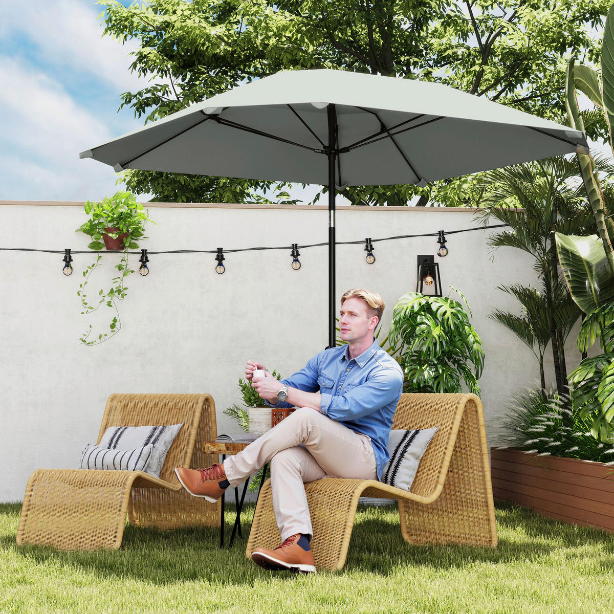Outsunny Sonnenschirm dunkelgrau Aluminium B/H/L: ca. 233x240x233 cm Sonnenschirm - dunkelgrau (233,00/233,00/240,00cm) - Outsunny