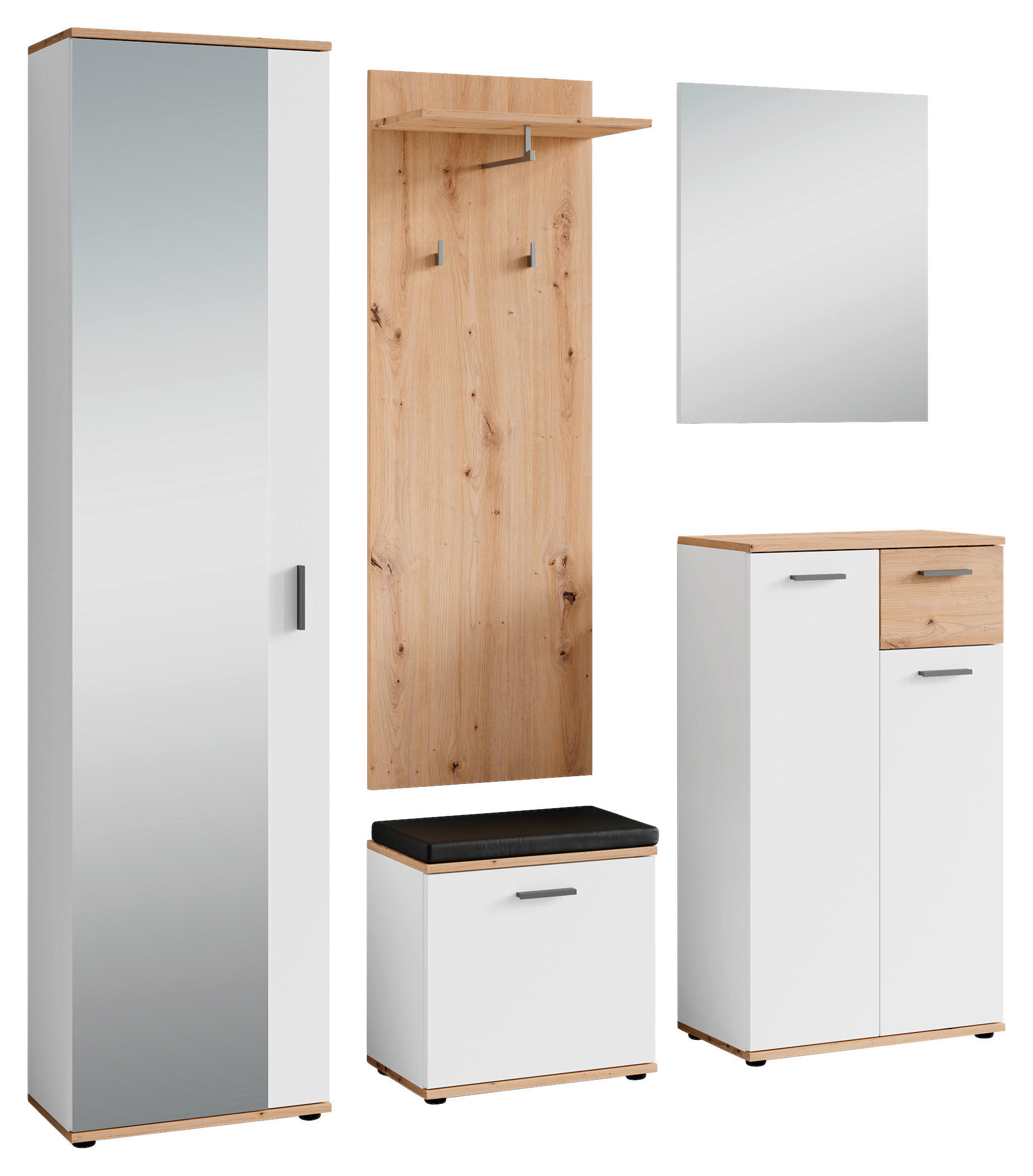 Garderobenset JAKOB Set 5-tlg. weiß Eiche JAKOB Set 5-tlg. - Eiche/weiß - byLIVING