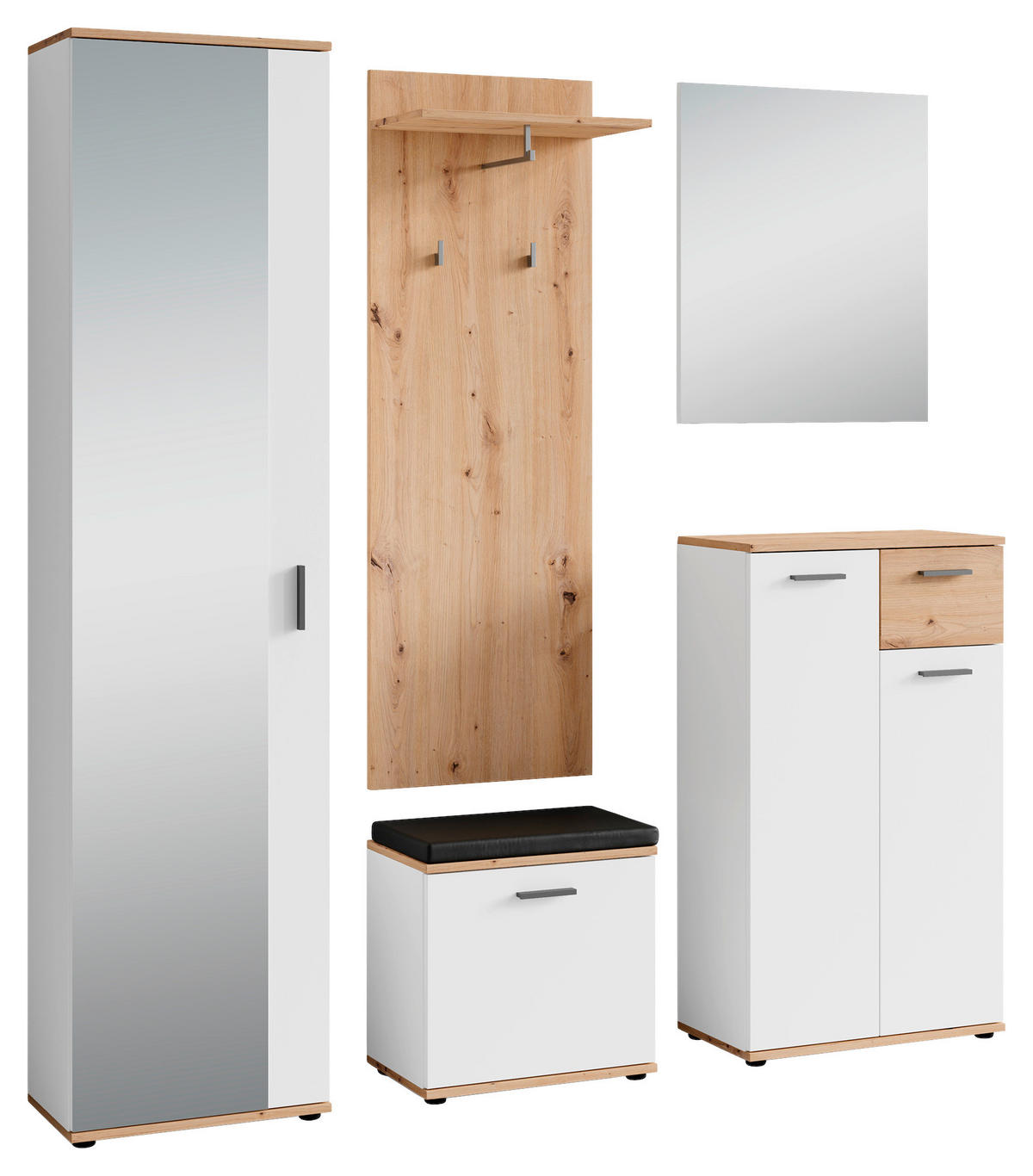 Garderobenset JAKOB Set 5-tlg. weiß Eiche JAKOB Set 5-tlg. - Eiche/weiß - byLIVING