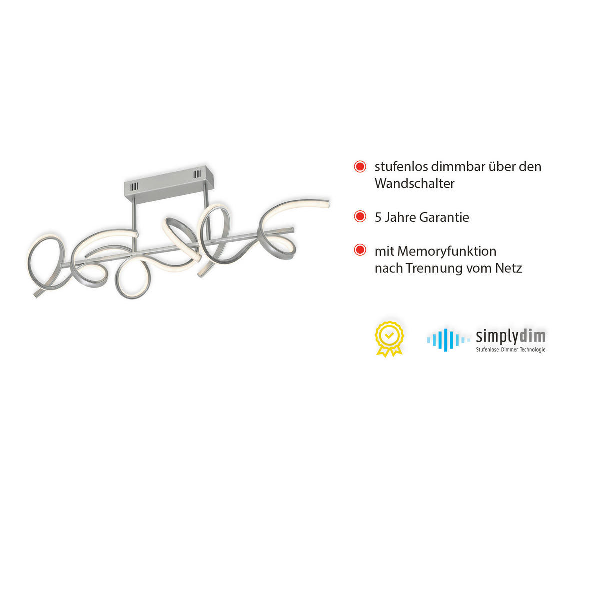 Just Light Deckenleuchte 19032-21 silber Alu B/H/L: ca. 21x30x82 cm LED-Deckenleuchte_Curls - silber (82,00/21,00/30,00cm) - Just Light