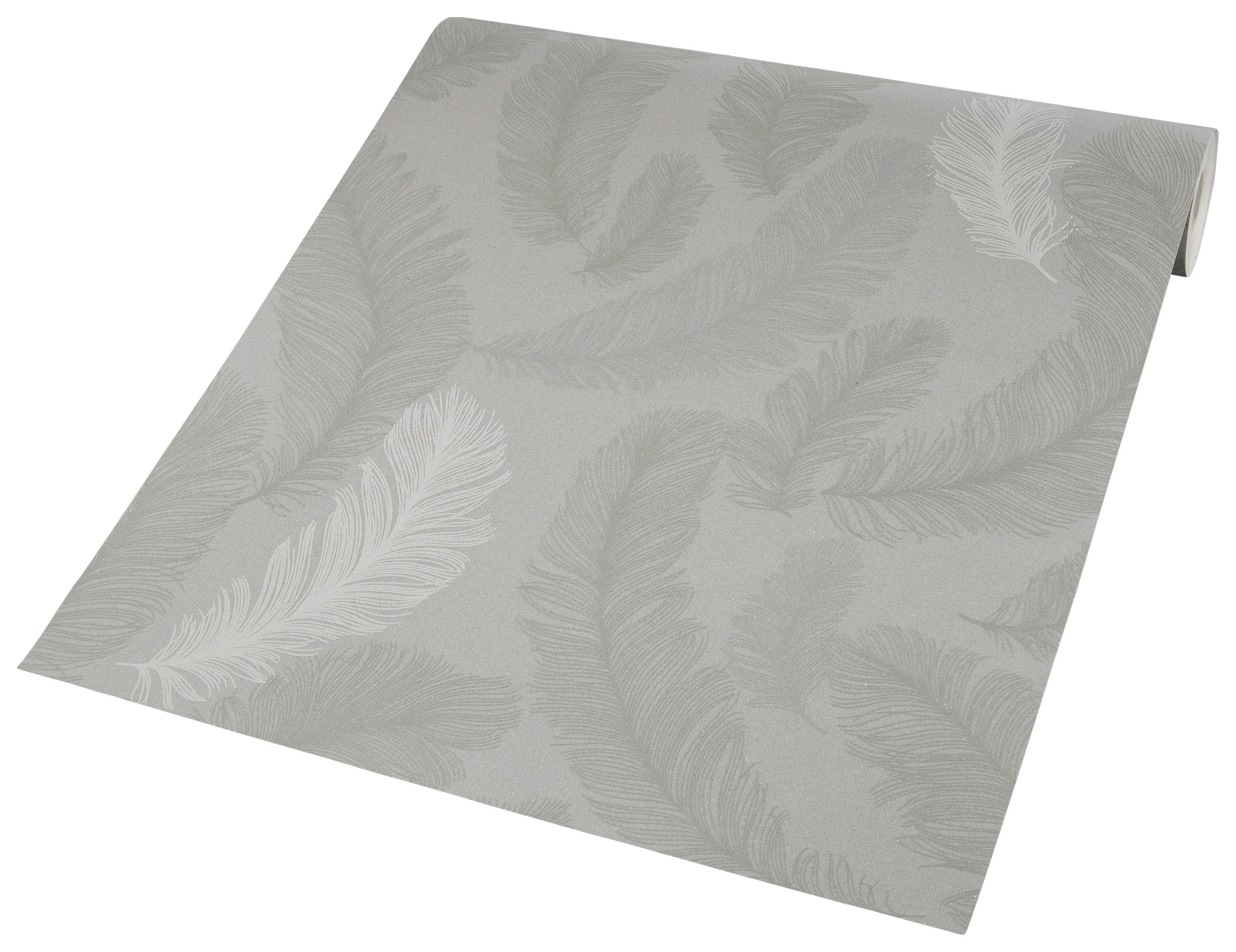 Vliestapete Federn grau weiß B/L: ca. 53x1005 cm