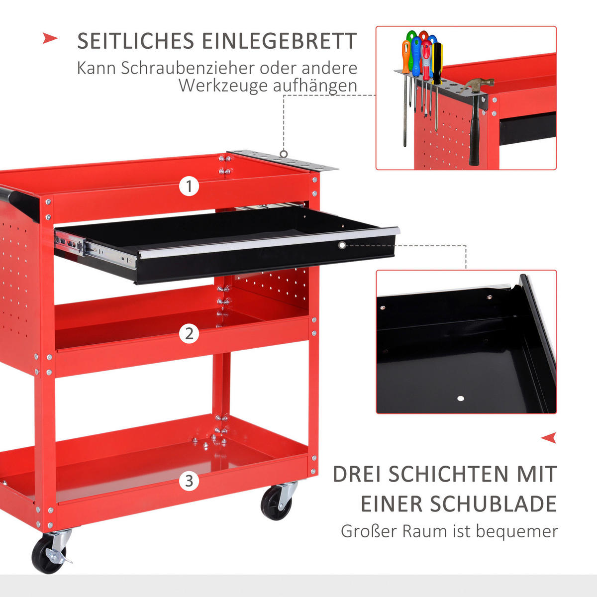 Werkstatt-Zubehör schwarz B/H/L: ca. 35x82x76 cm Werkstatt-Rollwagen - rot/schwarz (76,00/35,00/82,00cm) - HOMCOM