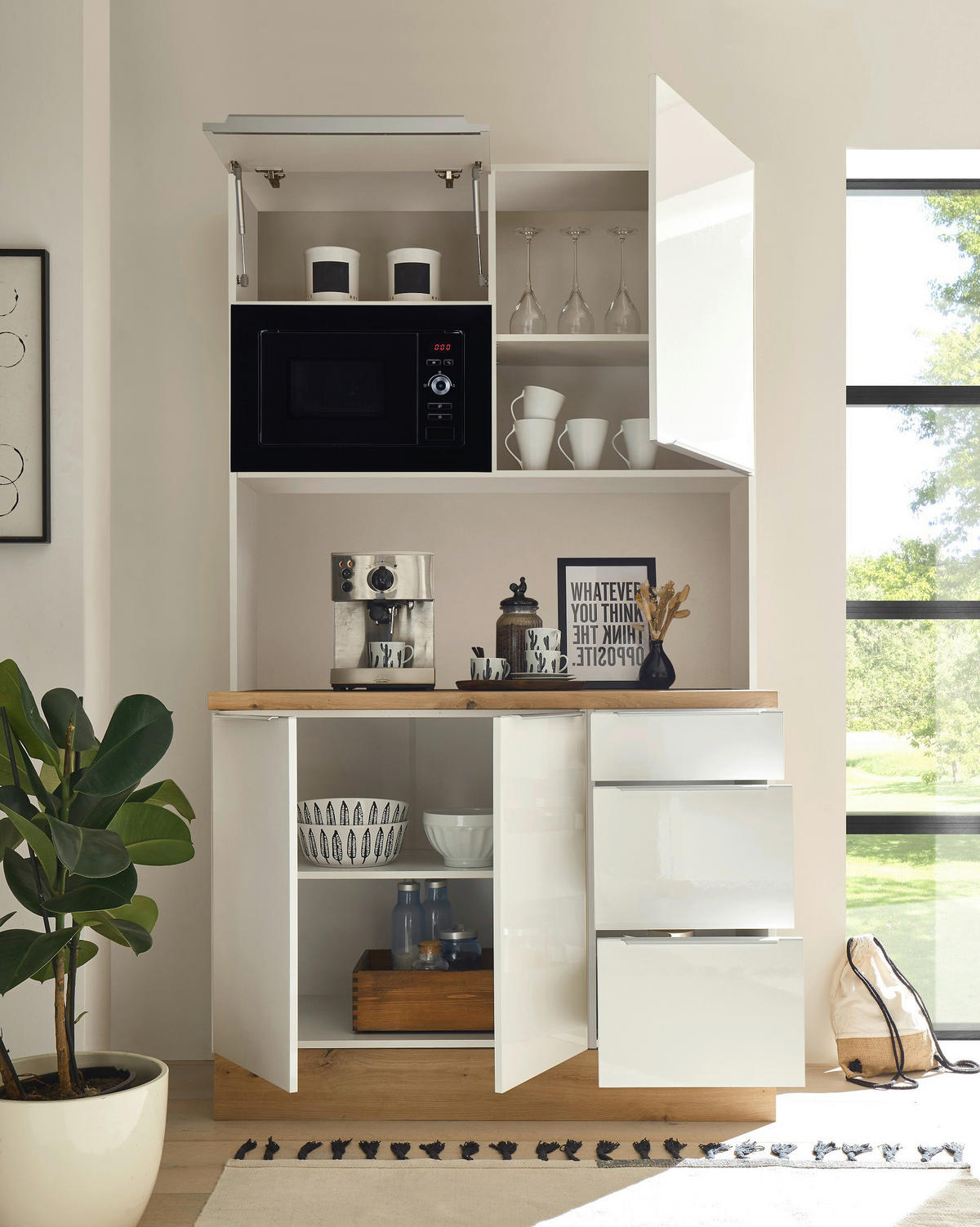 Respekta Küchenbuffet Marleen weiß Hochglanz B/H/T: ca. 120x211x60 cm Marleen - Eiche/weiß (120,00/211,00/60,00cm) - Respekta