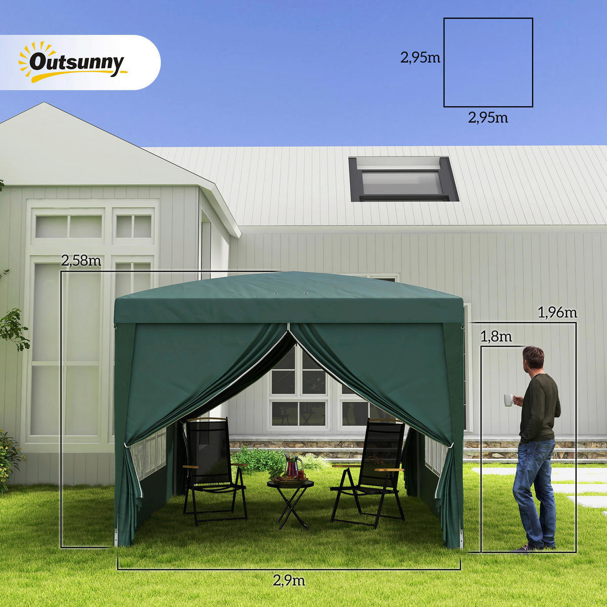 Outsunny Pavillon grün Polyester B/H/L: ca. 2,95x2,58x2,95 cm Pavillon - grün (2,95/2,95/2,58cm) - Outsunny