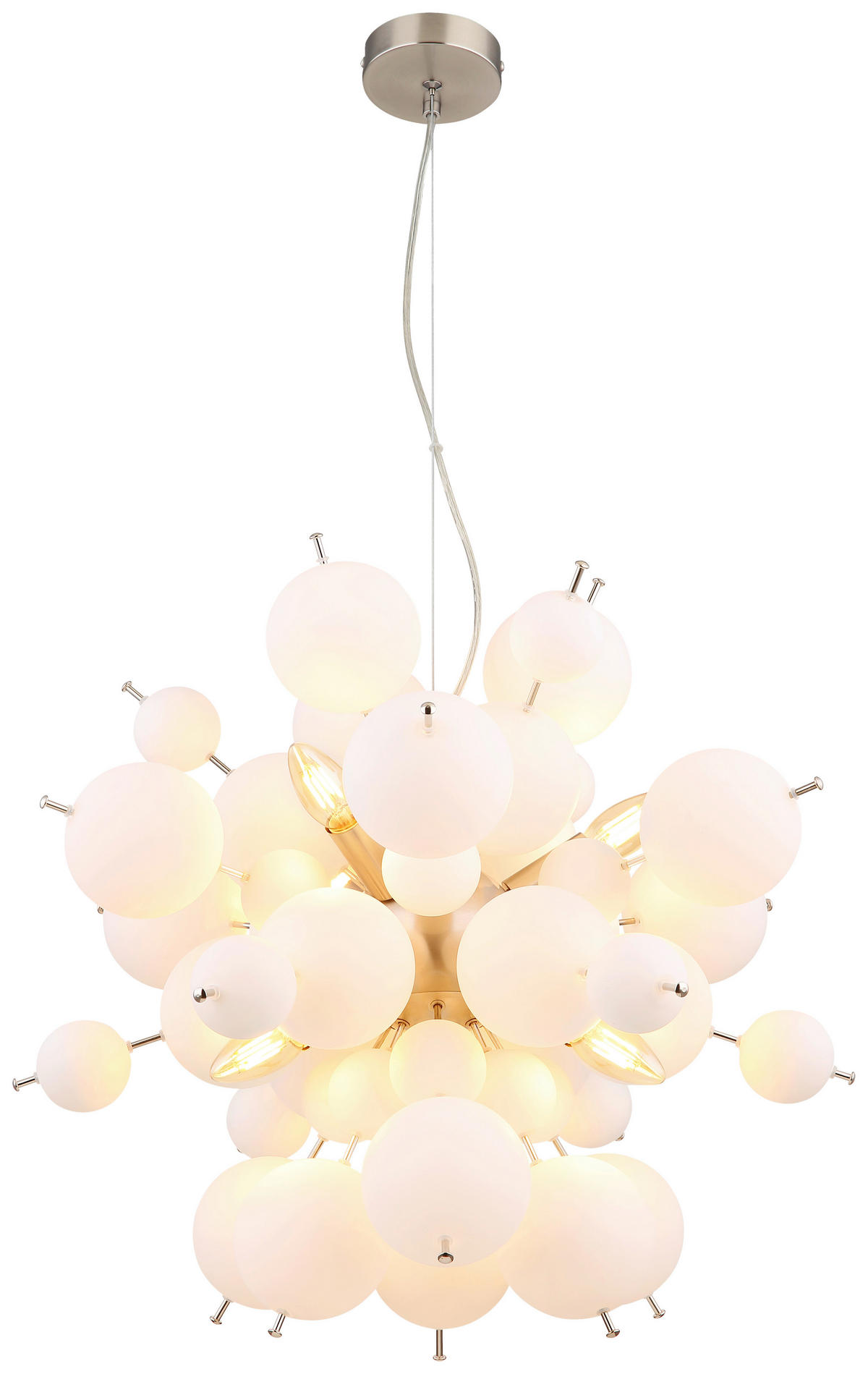 GLOBO Pendelleuchte nickel matt Glas Metall H/D: ca. 120x55 cm E14 6 Brennstellen UDO - nickel matt (55,00/120,00cm) - GLOBO