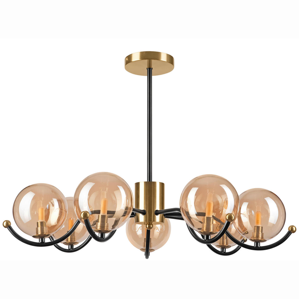 Lamkur Pendelleuchte GEORGIA 49298 gold schwarz Stahl Glas H/L: ca. 48,5x66 cm E27 7 Brennstellen Georgia - gold/schwarz (66,00cm) - Lamkur